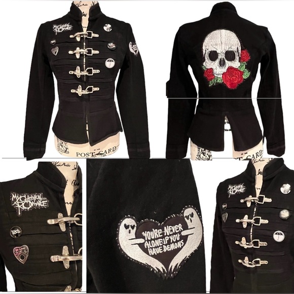 CUSTOM Skull & Rose Upcycled Rage Tripp NYC Buckle Coat MyChemRo Edition Sz S - Picture 16 of 16